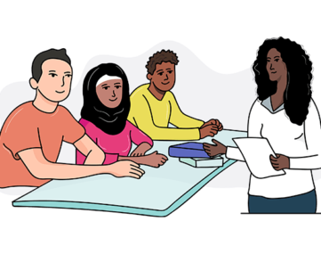 Teacher with three students