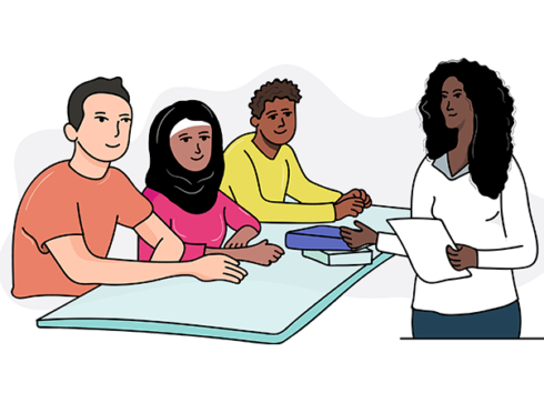 Teacher with three students