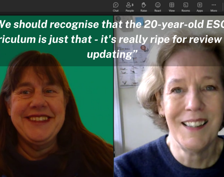 Image of Diana Sutton and Dr Philida Schellekens in a virtual meeting. Overlaid is the quote: “We should recognise that the 20-year-old ESOL curriculum is just that - it's really ripe for review and updating”