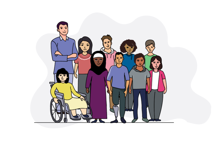 a group of people standing next to each other