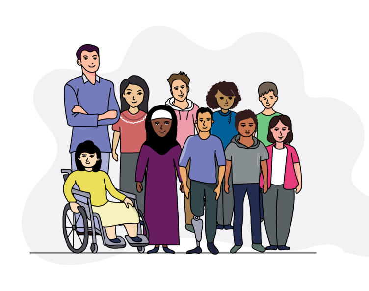 a group of people standing next to each other